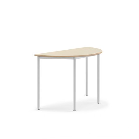 Tisch BORÅS, halbrund, 1200x600x760 mm, Laminat Birke, weiß