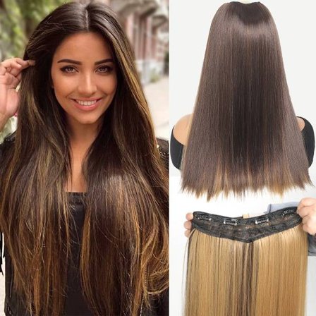 Syntetisk V-formad hårförlängning lång rak svart blond brun 4 klämmor osynligt hårstycke 16-28 tum Clip In Hair Extension