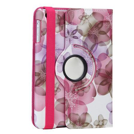 Blommigt Läderfodral Med Roterbart Ställ Till Ipad Mini/2/3 Rosa