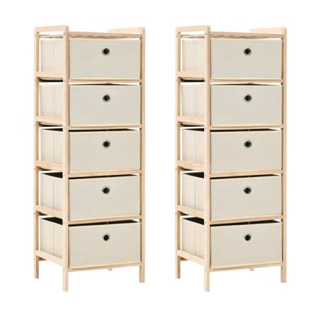vidaXL Förvaringshyllor 2 st med 5 tygkorgar cederträ beige Beige