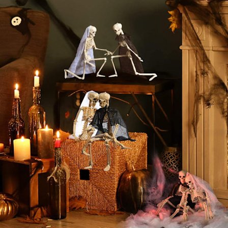 Premium 90 cm bevegelig skjelettdekorasjon, realistisk menneskeskjelett med bevegelige ledd, perfekt for spøkelseshusmateriale, skaper et skremmende 