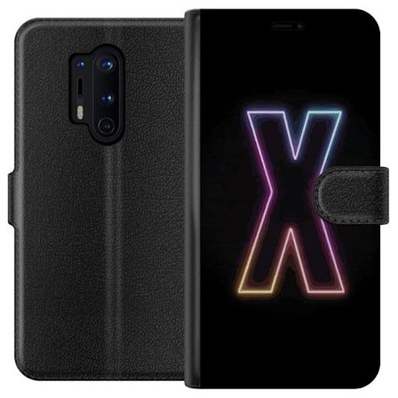 Yhteensopiva Lompakkokotelo OnePlus OnePlus 8 Pro Neonkirjain X voimakkaissa väri vaihteluissa mustaa taustaa vasten, voimakas typografinen suunnitte