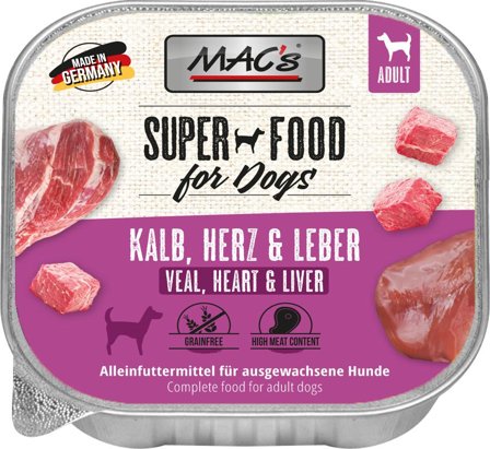 Mac's Super Food for Dogs Kalv, Hjerte og Lever 150g - Våtfôr