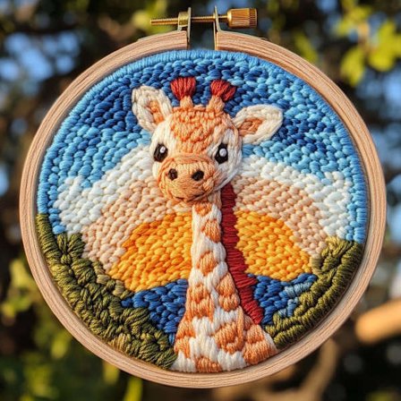 DIY Punch Needle Kit til begyndere: Tegneserie Giraf Solnedgang