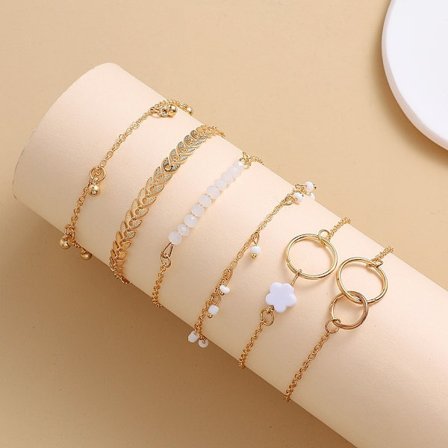 6 stk/sæt Beaded Armbånd Kvast Smykker Armbånd Guld Farve