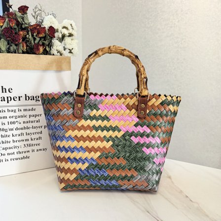 Vintage Stribet Gravhund Hund Flettet Taske Håndtaske Nylon Reb Vedhæng Tote Taske Hånd Tote Dametaske Strandtaske