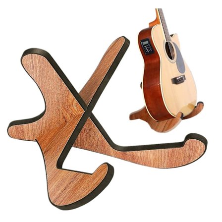 Guitarstativ i træ, tykt, universelt, eidoct træ X-ramme robust instrumentstativ med bløde læderkanter til akustiske klassiske basguitarer