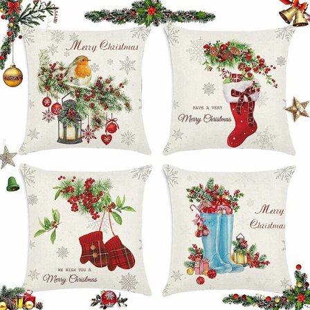 Sunshine smile 4 st jul örngott, jul örngott kudde, jul kuddfodral, dekorationskuddfodral