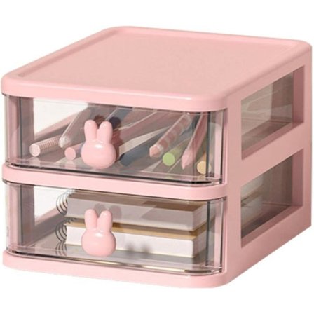 Skrivebordsorganisator med 2-lags skuffer, stablebar skrivebordsorganisator, rosa