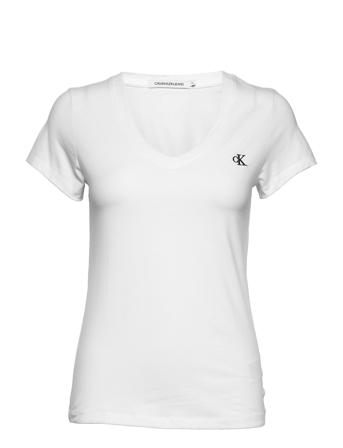 Ck Embroidery Stretch V-Neck T-shirt Top Hvid Calvin Klein Jeans