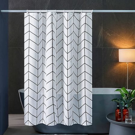 Hvid sildebensmønstret badeforhæng, 180x180cm