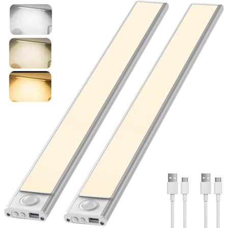 30 cm:n kaapin valo sisäisellä liiketunnistimella, langaton LED-keittiövalonauha, 6000K:n kaapin valo 3 valaistustilalla, USB-ladattava, 2 pakkausta