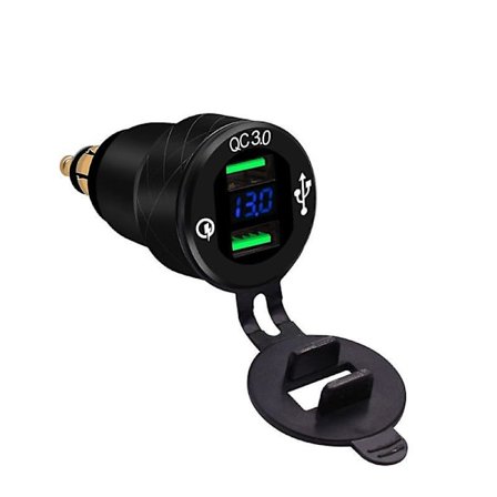 12v moottoripyörä Hella Din alumiini Qc3.0 Dual USB Fast Charger Led Voltmeter