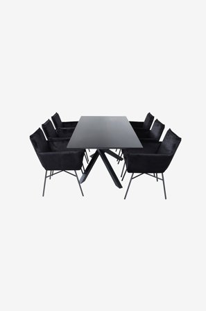 Venture Home - Spisegruppe Piazza med 6 spisebordsstole Petra - Sort - Spisebordssæt 6 personer - Fra Homeroom