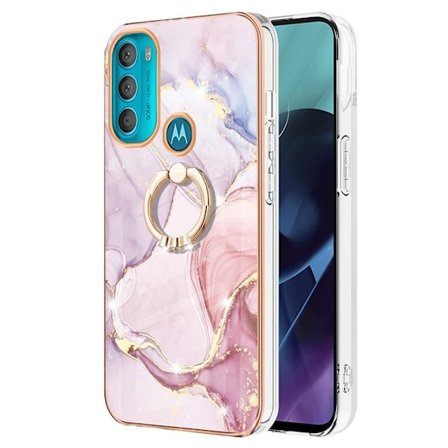 Marble Mønstret Cover med Ring Holder til Motorola Moto G71 5G - Rose Guld Marmor Haze