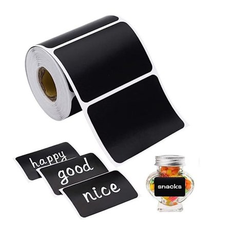 300 højkvalitets matte sorte køkkenetiketter til krukker og glas. Blanke selvklæbende etiketter i tavleformat til krydderikasser