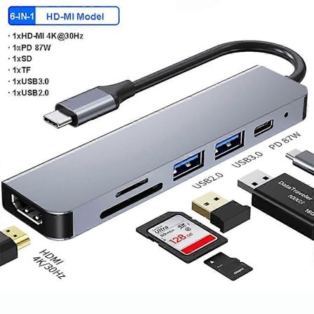 6-i-1 USB C Hub Type C Adapter til 4K HDMI SD TF Kort PD Hurtig Opladning Splitter Type C Docking Station til PC Laptop