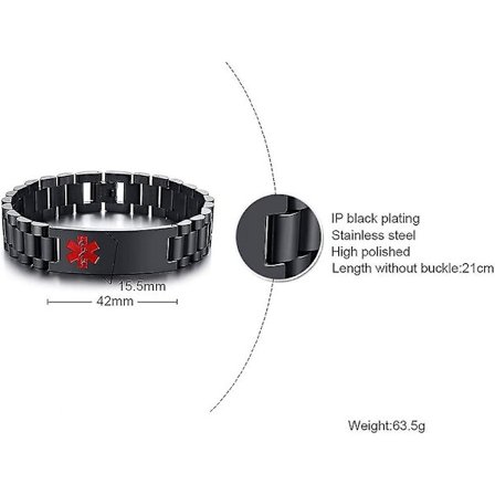 Skräddarsydd Personlig medicinsk Emergency ID Tag Namn Rostfritt stål klockband Justerbar länk för män, barn, hane