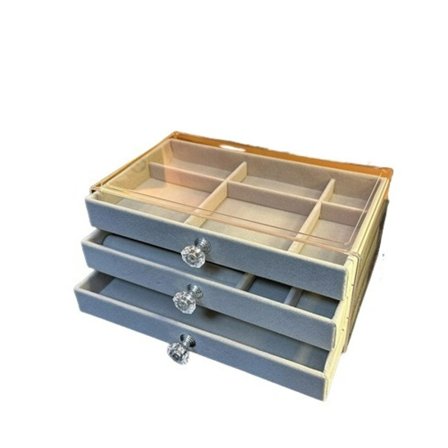 Tre lags Fløjl Smykker Opbevaring Kasse Bæretaske med Glas cover Arrangør