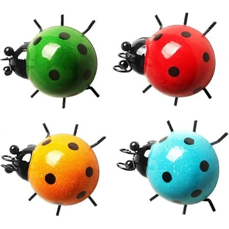 Trädgårdsdekorationer Utomhus, 4 st Hängande Metall Nyckelpiga Trädgårdsdekor Väggkonst Utomhus Inomhus, Trädgårdspresenter Dekor med Metall 