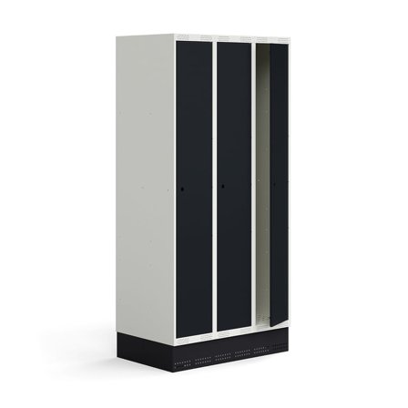 Schüler-Spind ROZ, 3 Module/3 Türen, inkl. Sockel, 1890 x 900 x 550 mm, anthrazit