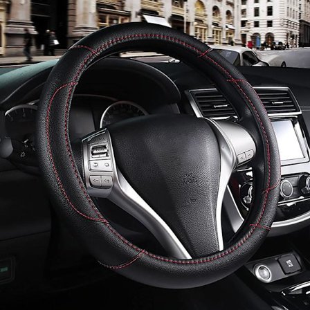 Læder Bilrat Betræk, Skridsikkert Bilrat Betræk Beskytter Åndbar Mikrofiber Læder Universal Fit Til De Fleste Biler(sort)