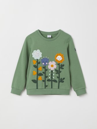 Polarn O. Pyret - Sweatshirt with floral embroidery - 86 - Childrenswear - green