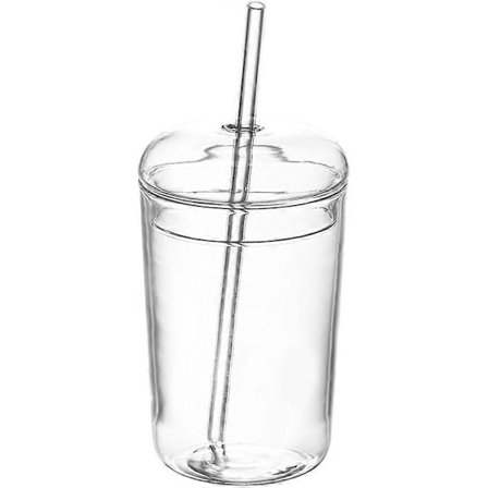 Mason Jar med Lock och Sugrör - Glas Boba Kopp Estetiska Koppar - Klara Vattenflaskor Återanvändbar Tumbler med Lock och Sugrör
