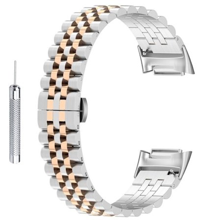 Fitbit Charge 5 armband i rostfritt stål med verktyg - Silver / Fragment av roséguld