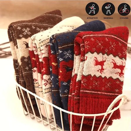 5 par elg-print tykke sokker, komfortable og varme jule-mellemrørssokker, damesokker