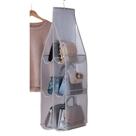 Hængende opbevaring med 6 rum - Praktisk opbevaring til tasker og tilbehør Grey
