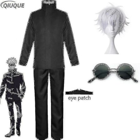 2023 - Anime Jujutsu Kaisen Gojo Satoru Cosplay Kostume Toppe Bukser Øjenlap Halloween Fest Mænds Uniform Parykker Sort Pakke 4