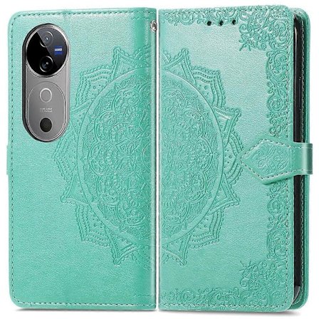 Til vivo V40 5G Etui Mandala Præget Design Læder Wallet Telefon Cover - Grå