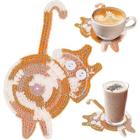 Sjove Katte-Bagdel Underkopper Håndlavet Hæklet Kop Underkop Anti-slip Absorberende Drikkeunderkop Til Kaffebord Hjem Kontor Bar Dekoration 