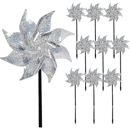 10 Pakning Reflekterende Vindmøller med Staker, Ekstra Glitrende Vindhjul for Hagedekorasjon, Fugleskremsel