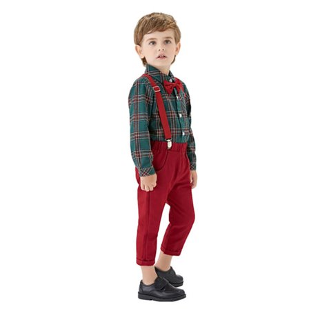 Pojkar Jul Långärmad Fluga Skjortor Barn Gentleman Kläder Set