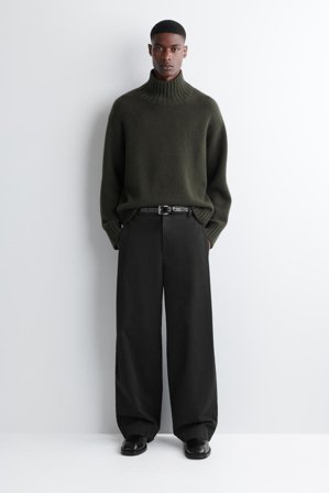 COS Homme Pantalon À Plis Large En Coton in Noir