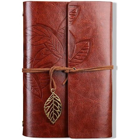 Retro Leaves Pendants PU Lær Deksel Løs Blad Blank Skrive Journal Notebook Dagbok Gave (Brun, A7(5 tommer))