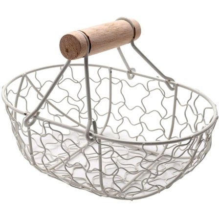 Puinen metallikahvainen kannettava kori Monitoiminen vihannekset Hedelmät Munat Ruokakauppa Käytännöllinen säilytyskori Järjestäjä Valkoinen