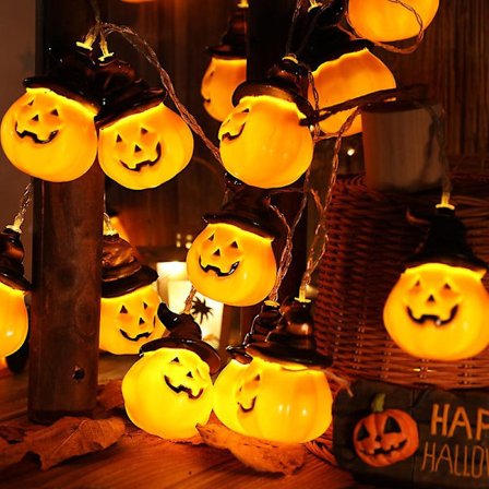 9,8 fot 20 LED Halloween gresskarlys dekor med timer Jumbo størrelse 3D Jack-O-Lantern gresskarlys batteridrevet skummel Halloween-dekorasjon