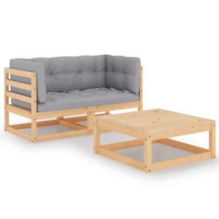 Vidaxl Loungegrupp Med Dynor 3 Delar Massiv Furu Grå