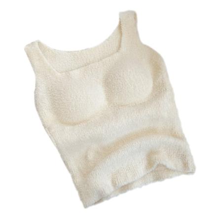 Naisten talvinen pörröinen loungewear-crop-tank-paita, plus-lämpöinen