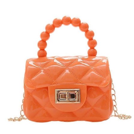 Elegant Mini Taske til Små Piger Søde Håndtasker med Perler Perler Hank Glitter Klar Crossbody Taske ORANGE 13*10*5CM2
