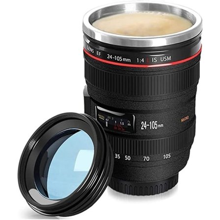 Kaffe- och tekopp med kameralinsdesign, resekopp med lock