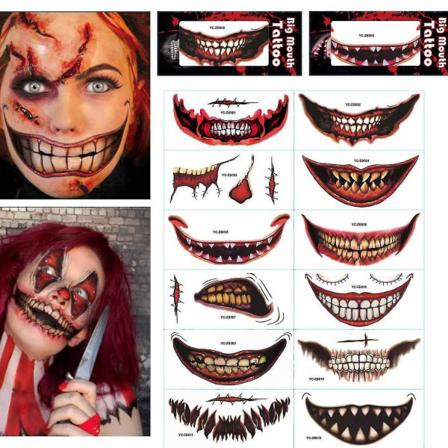 12 stk Halloween munn midlertidige tatovering klistremer skummel klovn vanntette tatoveringer klistremer ansiktssminke fest cosplay (FMY)