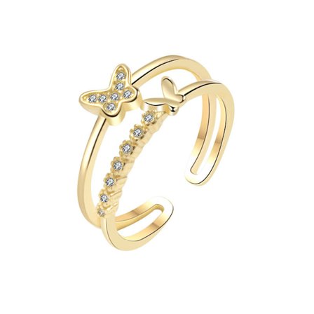 Guldpläterad justerbar ring, tjock guldring, hjärtformad ring | dubbel korsring | T-formad ring | fjärilsring