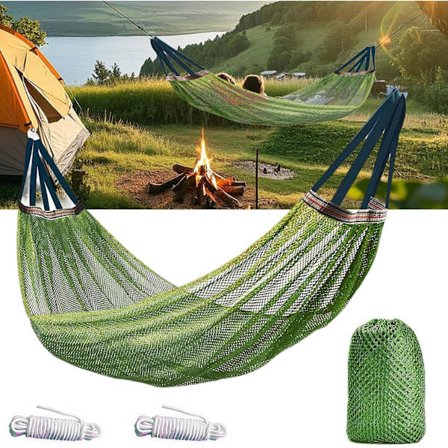 Hængekøje til camping, bærbar og letvægt med træstropper - 260 x 130 cm nylonnet hængekøje understøtter 200 kg, til udendørs brug, backpacking