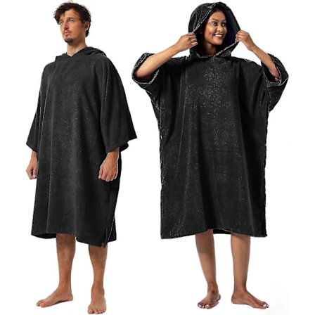 (sort, M) Varmt Absorberende Poncho, Badekåbe Hjælp Strandskift, Poncho Håndklæde Med Lomme Og Hætte, Surf Poncho Til Voksne Kvinder Mænd Svømning 