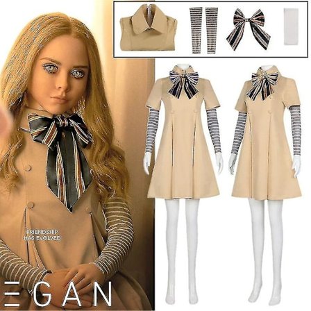 Halloween M3gan Thriller Movie Cosplay Costume Full Set For Women Megan Ai Doll Robots Dress Bow Tie Pantyhose Hand Sleeves Role Play Outfits -a