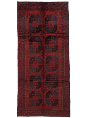 Baluch Rug Hand Knotted 145X320 Runner Black/Dark Red Afghanistan
